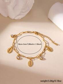 GEREIT 1pc Summer Vacation Style 18k Gold Plated Stainless Steel Starfish Shell Women's Bracelet, Suitable For Daily And Vacation Wear - Multicolor - View 7