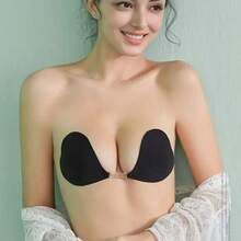 1pc Heart-Shaped Bikini Nipple Covers, Invisible Anti-Chafing One-Piece Summer Front-Clasp Push-Up Lifting Breast Pads - Multicolor - View 4