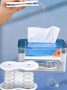 Penahan Kotak Kertas Plastik dengan Pegas, Rak Serbet Otomatis, Penahan Elastis Kreatif untuk Kotak Tisu Rumah & Restoran, Dispenser Elastis 12cm - Putih - View 5