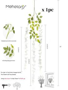 MEHELANY 12 piezas Guirnalda de enredadera de glicina artificial de 110 cm, flor y hoja artificial blanca de seda, guirnalda larga colgante, adecuada para decoración del hogar, fiesta, boda, Día de San Valentín, regalo de cumpleaños, ceremonia de graduación, decoración de jardín, plantas al aire libre, jardinería, flores artificiales - Blanco - Ver 9