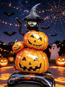 1pc Halloween Witch Hat Pumpkin Cat Balloon, Suitable For Halloween Party, Haunted House Props, Photo Backdrop, Halloween Party Decoration, Themed Birthday Costume And Holiday Event Props - One Size Fits All - View 4