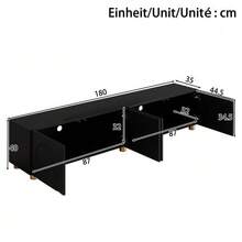 Modern Low TV Stand With Embossed Moldings, 4 Doors, Metal Legs - 黑色 - 查看 2