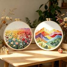 Ins Style Forest Gradient Color Distant Mountains + Flower Field Handmade Embroidery Material Kit, Zero-Base DIY Home Decor Wall Hanging - Multicolor - View 2