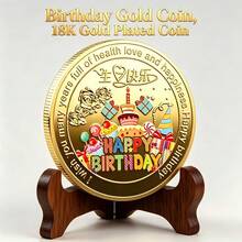 1pc Birthday Gold Coin, Gold-Plated Coin, Suitable For Gift, Birthday Gift, Comes With Acrylic Anti-Oxidation Protective Case - Multicolor - View 1