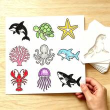 16pcs Reusable Ocean Creature Stencils, 3 Inch, Includes Whale, Orca, Crab, Mermaid, Sea Turtle, Starfish, Seahorse, Shark, Jellyfish, Dolphin, Coral, Shell Shapes Painting Templates, Suitable For Wood, Wall, Fabric, Glass, Stone Painting Craft Art Templates, DIY Art Scrapbook Projects, Drawing Tools - Sets - View 3
