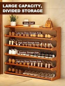6 Tier Bamboo Shoe Rack For Closet, Shoe Organizer Free Standing Shoe Shelf, Shoe Stand With Elegant Arc, Door Shoe Organizer, Space-Saving Shoe Holder For Entryway Living Room Bedroom Hallway, Closet Organizers And Storage, Natural Brown - 棕色 - 查看 4