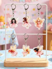 6 piezas Llavero con tema de hadas y elfos, Llavero colgante de hada mariposa, Colgante de decoración de fiesta con tema de hadas de acrílico, Llavero de regalo de vuelta de fiesta de cumpleaños, Decoración de fiesta de revelación de género, Colgante accesorio para mochila, Decoración colgante de cumpleaños de hadas, Decoración de mesa de baby shower, Relleno de regalo de cumpleaños, Decoración de habitación, Decoración del hogar, Favor de fiesta - Hada A - Ver 2