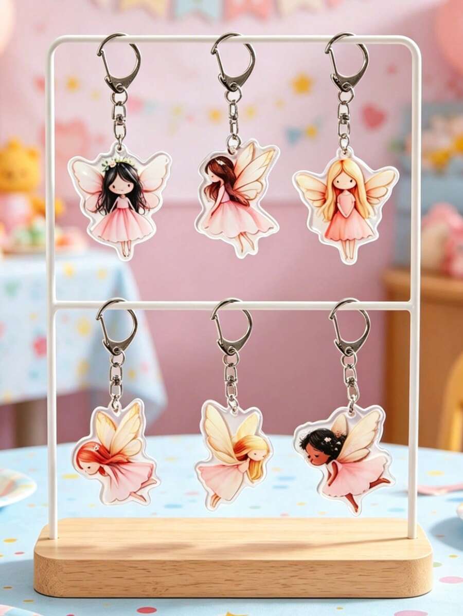 6 piezas Llavero con tema de hadas y elfos, Llavero colgante de hada mariposa, Colgante de decoración de fiesta con tema de hadas de acrílico, Llavero de regalo de vuelta de fiesta de cumpleaños, Decoración de fiesta de revelación de género, Colgante accesorio para mochila, Decoración colgante de cumpleaños de hadas, Decoración de mesa de baby shower, Relleno de regalo de cumpleaños, Decoración de habitación, Decoración del hogar, Favor de fiesta