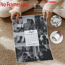 1pc Editable Photo Collage Calendar Template Customized Poster, Suitable As Friend Anniversary Celebration Gift Poster, Customized Wall Art, Photo Customization, Customizable Item, Room Decor, Gift For Friends And Couples, Optional Frame - Multicolor - View 4