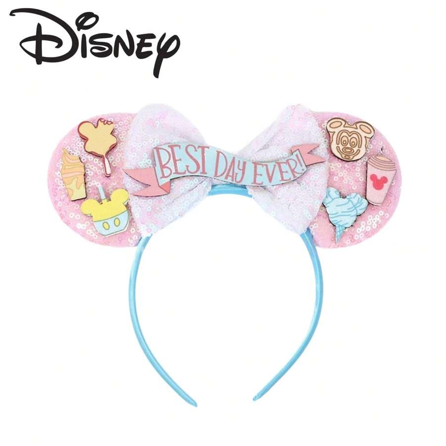 Disney Colorful Tulle Bow Headband, Ice Cream Dessert Patchwork Sequin Ear Accessories, Park Travel Outfit Hair Accessory - View 1
