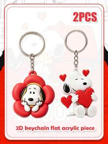 Set Gantungan Kunci Snoopy Tema Hati Hari Valentine (2 buah), Gantungan Kunci Snoopy Berbalut Bunga Merah & Memeluk Hati, Aksesori Multifungsi untuk Kunci Mobil dan Tas Tangan, Aksesori Kasual & Hadiah Kejutan Ulang Tahun - MultiWarna - View 4
