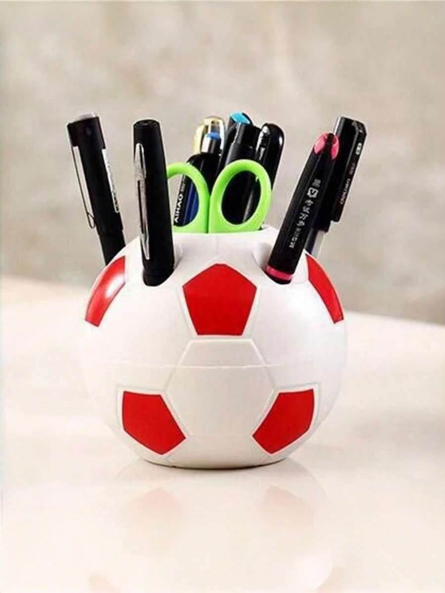 1pc Soccer Ball Shaped Hollow Desktop Organizer, Pen Holder, Home Office Desk Decor, Storage For Items And Accessories. World Cup Theme Pen Holder. - One Size Fits All - View 1