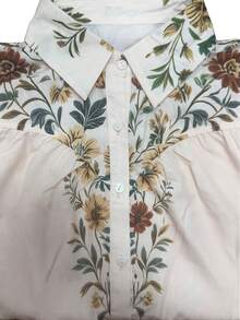 女款復古波希米亞印花長袖夏季襯衫，仿刺繡布料，休閒時尚上衣，度假白色 - 白色 - 查看 10