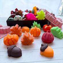 3D Pumpkin Silicone Mold, Autumn Silicone Mold, Halloween Thanksgiving Candy Mold, Autumn Maple Leaf Acorn Shaped Chocolate Candy Cake Baking Tray Mold For Cake Decoration, Cupcake Toppers, Resin Candles - Multicolor - View 3