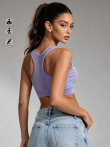 Runway Rest Women's Sports Bra, Racerback Yoga Fitness Running Crop Top Bra - Violet Purple - View 2
