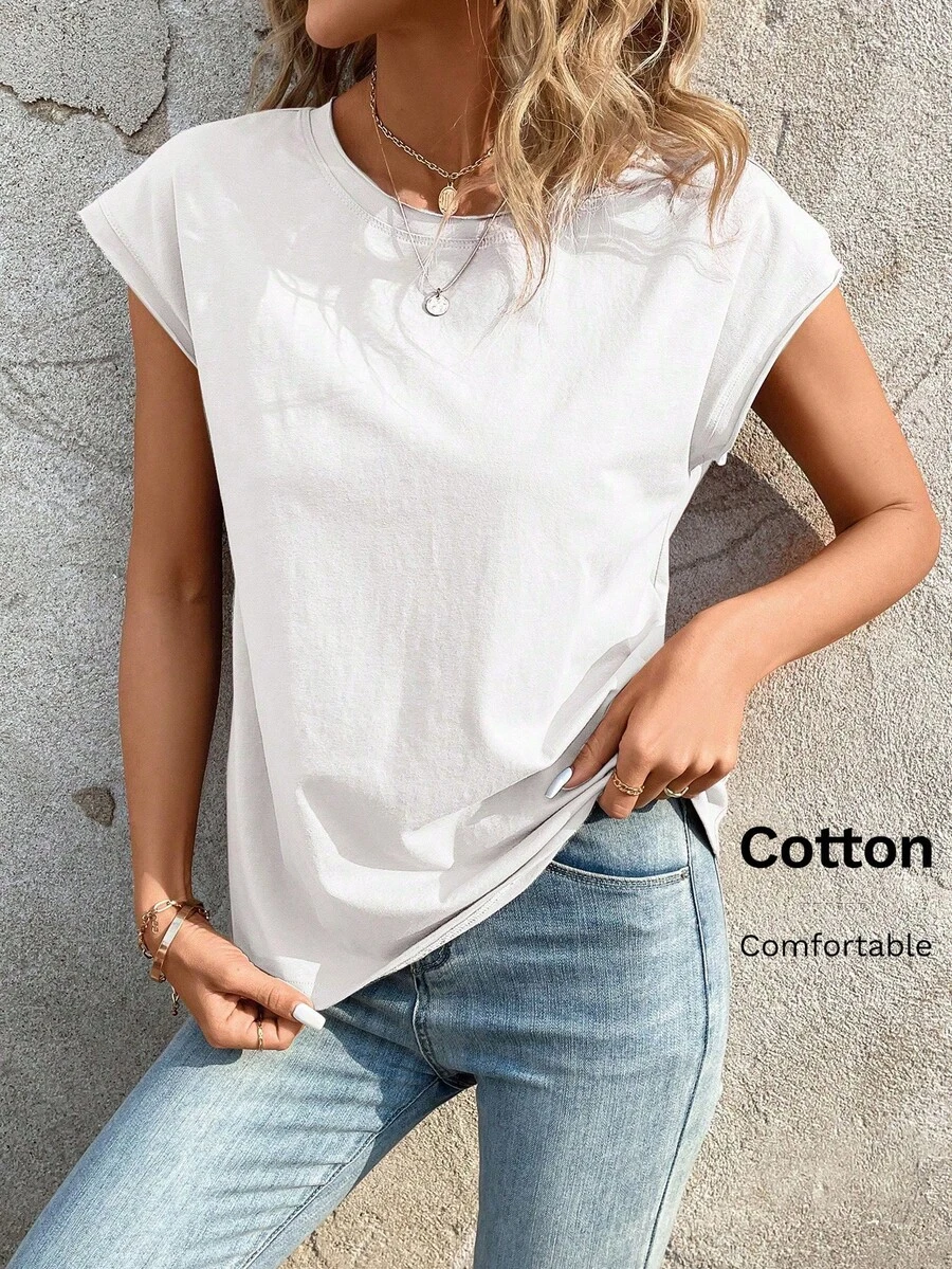 Lucid Casual T-Shirt With Round Neck And Batwing Sleeves - 白色 2 - 查看 1