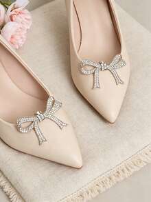 2pcs Detachable Shoe Decor White Rhinestone Metal Bow-Shaped Removable DIY Shoe Accessories Fashion Elegant Shoe Clips Buckles Black White Red Silver High Heels Shoes Women Shoes Decoration For Office Business - Silver - View 2