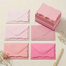 40pcs (20 Envelopes + 20 Cards) Pink Wavy Edge Envelopes, 10X7cm Small Gift Envelopes, Suitable For Wedding Invitations, Gift Cards, Handmade Birthday Party, Thank You - Sets - View 2