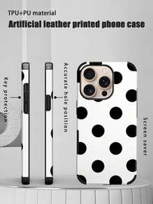 An Elegant Phone Case That Does Not Include A Lanyard Or Stand. This Leather Phone Case Features A Minimalist And Pretty Polka Dot Design. It's A 1-Piece Case With A Black And White Polka Dot Print. The Soft Leather Case Has A Modern, Minimalist French Boho Style And Is Compatible With The  Galaxy S24 Ultra, S17 Pro, S16 Pro, S12 Pro, S13, S14 Plus, S15 Pro, S16 Pro, And S11/S13 Pro Spring. - 白色 黑色 - 查看 1