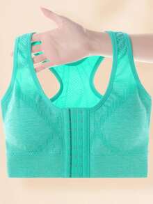 4pcs Women's Sports Bra Front Closure Wire-Free Lingerie Running Shock-Absorbing Push-Up Back-Smoothing Bra - Multicolor - View 5