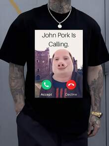 Funny On-Screen Call With Accept And Reject Buttons, Modern Casual Men's T-Shirt - 黑色 - 查看 8