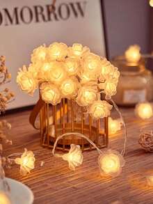 1pc 3 Meters 20LED Room Decoration LED String Lights, Battery Powered Fairy Lights, Rose And Cherry Blossom Shaped Lights, Home Birthday Wedding Independence Day Decor – Bedroom Office Graduation Ceremony Romantic Atmosphere Decoration, LED Lights - Clear - View 3
