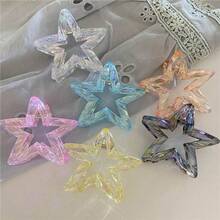 6pcs Multicolor Holographic Star Hair Claw Clips, 3D Faceted Iridescent Laser Texture, Macaron Gradient Colors, Large Hollow Star Design, Strong Grip For Thick Hair, Sweet & Cool Y2K Baddie Style, Versatile For Daily Hairstyles And Outfits, Aesthetic Clips - Multicolor - View 11