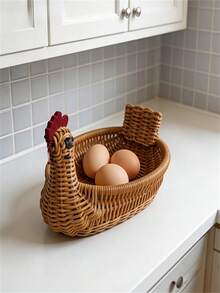 1pc Woven Chicken-Shaped Basket, Artificial Rattan Material, For Storage, Perfect For Storing Tableware (Not Suitable For Direct Food Contact), Shelf Storage Basket, Shelf Basket - Multicolor - View 1