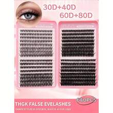 640入簇狀假睫毛，D捲度單簇睫毛 30D/40D/60D/80D，混長 8-16mm，DIY接睫毛套組，柔軟 - D - 查看 1