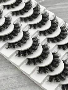 DH Striped Series D-Roll False Eyelashes 10 Pairs | Natural Simulated Hair Bundle, Fluffy Volume+Slim Texture, 3D Curling Lasting - View 2