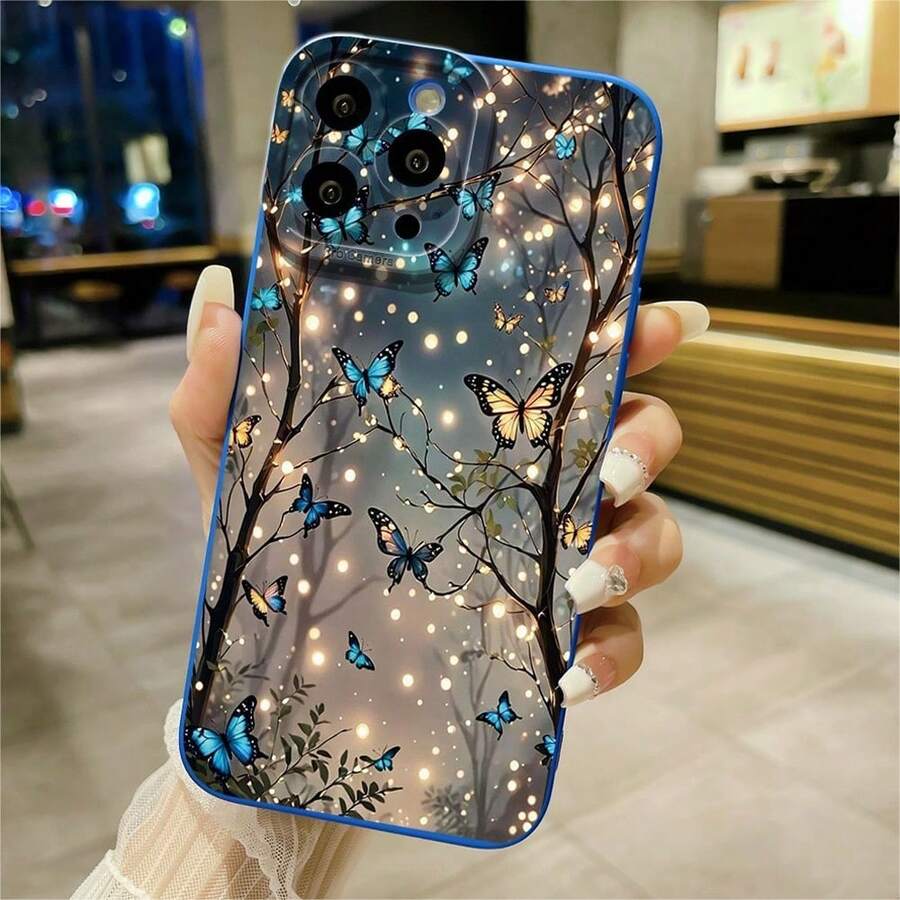 1 Stylish Phone Case. Does Not Include Lanyard Or Stand. Free Shipping. Phone Case, Shield Design, Butterfly Design, Compatible With Infinix, Compatible With Redmi, Compatible With... - Blue - View 1