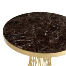 60cm Round Marble Texture Side Table, Gold Steel Base, Glossy Top, Suitable For Living Room/Dining Room/Coffee Corner - Brown - View 5