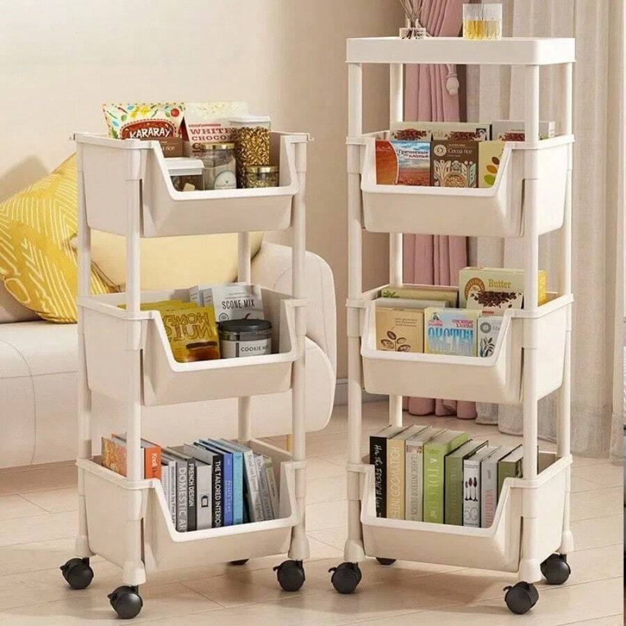 1pc Multi-Layer Open-Top Movable Bookshelf Storage Rack, Gap-Filling Simple Floor-Standing Dust-Proof Organizer For Children's Toys And Books, Suitable For Home, Bedroom, Study, Balcony, Housewarming Gift, Home Decor, Daily Essential - White - View 1