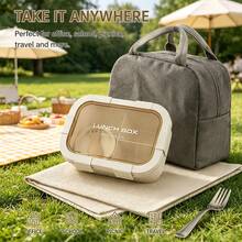 Multi-Compartment Leak-Proof Fresh-Keeping Box With Utensils, Portable Bento Box For Outdoor Picnic, Beige, 1000ml Capacity - Multicolor - View 9