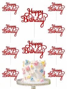 20个/10个红色“生日快乐”蛋糕装饰，闪光生日快乐蛋糕装饰，生日婚礼蛋糕装饰，用于庆祝生日派对或周年纪念蛋糕装饰（红色） - 紅色 - 查看 2