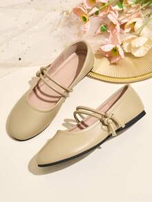 HFSHUNXY 2026 New Women's Black Glossy Round Toe Mary Jane Shoes, Unique Double Strap Buckle Design, Versatile For Commuting, Elegant And Fashionable - Apricot - View 13