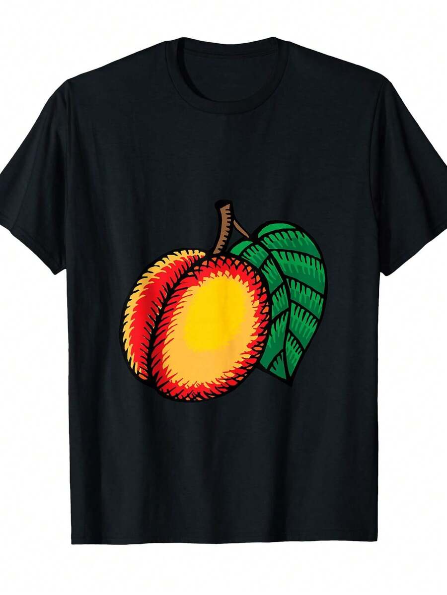 amiseta de Hombre con Estampado de Melocotones - Camiseta Casual de Manga Corta y Cuello Redondo con Diseño Colorido de Melocotones, Adecuada para Todas las Temporadas, Ideal para Uso Casual - Negro - Ver 1