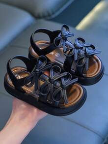 Girls' Spring/Summer New Fashion Sweet Bow Soft Sole Princess Style Beach Sandals - Black - View 3