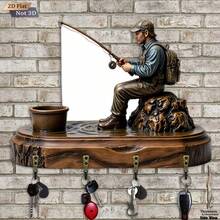 1pc 2D Wood Carved Key Holder, Single Pack. Fishing Lady Key Holder - Wooden Multifunctional Decorative Key Rack With 4 Metal Hooks, Suitable For Wall Decor, Room Decor, Seasonal Home Decor (11.8 X 9 Inches), Perfect For Halloween And Christmas Decorations. - Multicolor - View 5