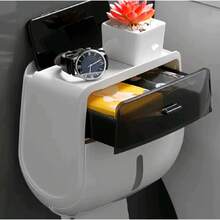 Wandmontierter Aufbewahrungsständer für Taschentücher und Handtücher |   Toilettenpapierhalter mit doppelter Kapazitä|   Wasserdichte Badezimmer-Aufbewahrungsbox |   Bohrfreier Badezimmer-Organizer - Übersicht 3
