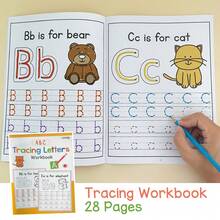 26個英文字母描紅練習本，28頁A-Z字母練習表英文學習練習冊，ABC寫作練習本幼兒園兒童手寫練習冊 - 黃色 - 查看 11