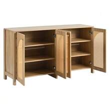 Modern Minimalist Sideboard With 4 Rattan Doors And Metal Handles; Simple Storage Unit For Dining Room, Living Room Or Kitchen (White) - 自然色 - 查看 9