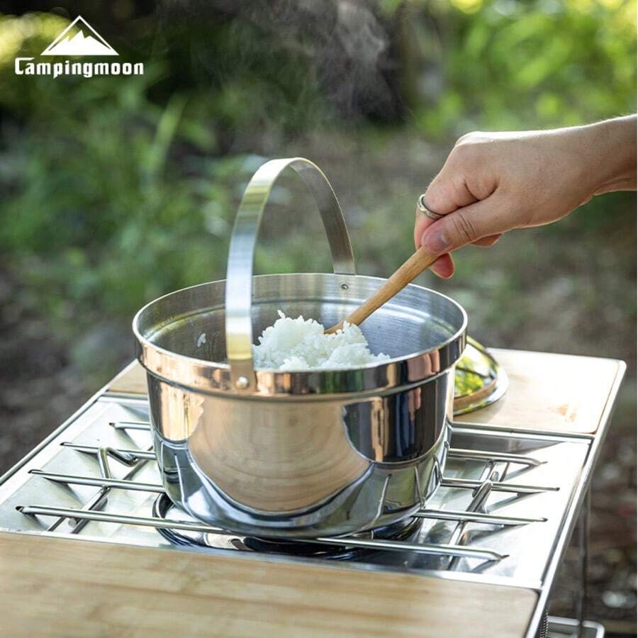 CAMPINGMOON New Thickened Stainless Steel Outdoor Camping Large Capacity Soup Pot, Portable Outdoor Water Boiling And Cooking Pot For 2-3 People, CC-21 - Silver - View 1