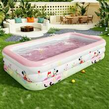 Piscina inflable familiar rectangular grande, material de PVC resistente al calor con estampado de dibujos animados, adecuada para juegos en el patio trasero - C - Ver 7