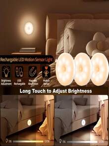 6pcs Motion Sensor Lights, LED Cabinet Lights, Outdoor Step Lights, USB Rechargeable/Battery Powered Night Lights - Perfect For Bedroom Decor, Hallway Decor, Bathroom Decor, Cabinet Decor, Stair Lighting, Outdoor Decor, Home Decor And Room Decor - Multicolor - View 8