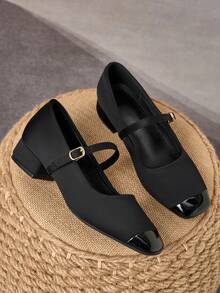 MonaNise Zapatos de tacón bajo cuadrado y tacón de bloque para trabajo - Negro - Ver 2