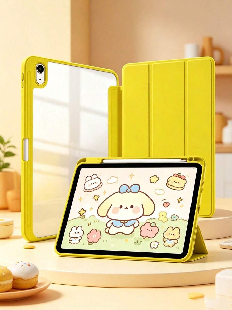 Compatible With Latest 11th Gen 11" 2025(A16), 10 Gen 10.9 Inch 2022 Case Built-In Pencil Holder, Multi-Angle Trifold Stand, Auto Wake/Sleep - Yellow - View 1