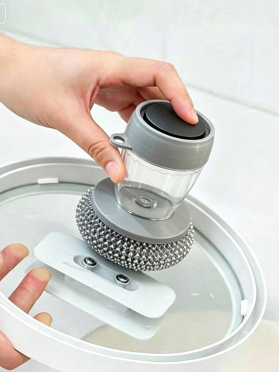 1 Stück Edelstahl-Scheuerball, kratzfrei, rostbeständig, automatischer Seifenspender Topf-Reinigungsball für die Küche - Stahlwolle - Übersicht 1