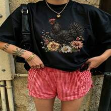 Heartfelt Daily Casual Graphic T-Shirt 100% Cotton Oversized Soft Breathable Casual Crewneck Short Sleeve Top Vintage Aesthetic Cute Retro Vibe For Casual Wearers Fashion Lovers Daily Outfit Enthusiasts Gift Givers - 黑色 - 查看 18