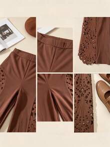 European And American Cross-Border Spring/Summer Versatile High-Waisted Lace Hollow-Out Splicing White Flowy Wide-Leg Pants - Brown - View 7